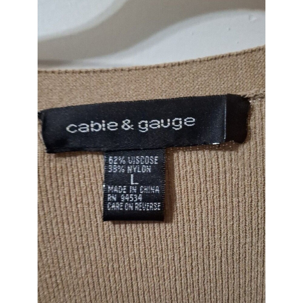 Cable & Gauge Longline Open-Front Cardigan in Camel Tan (Mis234) - Picture 2 of 4